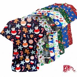 cute Carto Animals Print Christmas Nursing Scrub Tops Shirts 100%cott Dentistry Doctor Overalls Medical Surgical Uniforms m209#