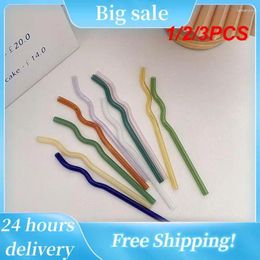 Drinking Straws 1/2/3PCS Glass Straw Creative High Borosilicate Heat-resistant Large Wave-shaped Three-way Curved Shape Tableware