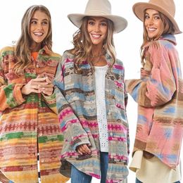 2023 Autumn And Winter Aztec Woollen Coat Western Lg-sleeved Mid-length Thickened Jacket Loose Casual Women Cardigan Coat I4Hr#