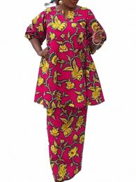 plus Size 5XL VONDA Bohemian Floral Printed Dr Sets Fi Lg Puff Sleeve Vintage 2pcs V-Neck Casual Tops and Maxi Skirts M3MU#