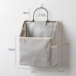 Storage Bags Sticking Band Design Cotton Reusable Large Capacity Wall Mounted Fabric Bag Basket Washroom Supplies