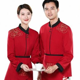 dining Waiter Workwear Lg Sleeve Hotel Chinese Restaurant Restaurant Hot Pot Restaurant Male and Female Overalls Uniform Autum B3tm#