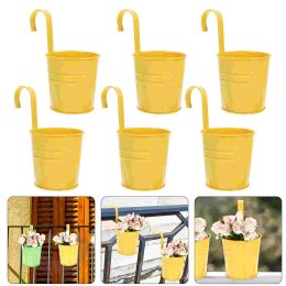 Planters 6 PCS Hanging Tin Flower Bucket Outdoor Planters Pot Small Flowerpot Holder Metal Iron