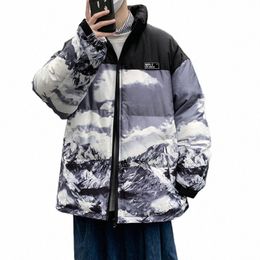 fi Printed Men Winter Jackets And Coats Oversize Thick Parkas Korean Style Male Warm Casual Outwear I2sM#