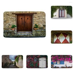 Bath Mats Rustic Wooden Door Street Exotic Old House Green Vine Flower Bathroom Decor Absorbent Doormat Kitchen Toilet Floor Rug