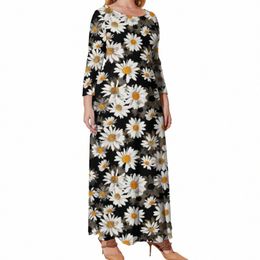 white Spring Daisies Dr Female Blossom Floral Kawaii Maxi Dr Street Fi Boho Beach Lg Dres Clothes Plus Size 5XL g8d9#