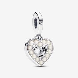 Pearlescent White Heart Double Dangle Charm Pandoras 925 Sterling Silver Luxury Charm Set Bracelet Making charms Designer Necklace Pendant Original Box Wholesale