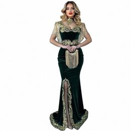 lism Green Veet Moroccan Caftan Mermaid Evening Dres High Neck Gold Embroidery Dubai Saudi Arabic Caftan Prom Gowns 2023 H2p8#