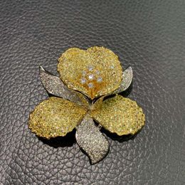 Pins Brooches Yellow And White Colour Mixed Orchid Jewlery Brooch Pins Copper With Designer Brooch Cubic Zircon Fashion Women Jewellery High Quality 2024