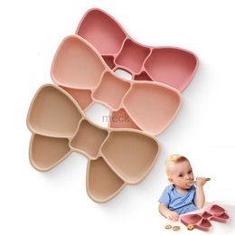 Cups Dishes Utensils Baby BPA Free Silicone Feeding Training Plate Silicone Dining Plate Bowknot Bowl Kids Cartoon Little Bow Newborn Tableware 240329