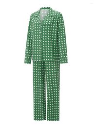 Home Clothing Women 2 Piece Pyjama Set Print Green Long Sleeves Button Shirt And Elastic Pants Loungewear Soft Sleepwear Nightwear