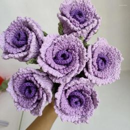 Decorative Flowers Gradient Colour Artificial Rose Flower Handmade Crochet Knitted Bouquet Arrangement Home Decoration Valentine's Day Gifts