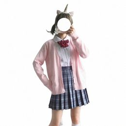 high Quality Japanese Style Students School Uniform Girl Women Lg Sleeve Jk School Uniforms SHIRT SKIRT TIE PINK Cardigan SET 73fp#