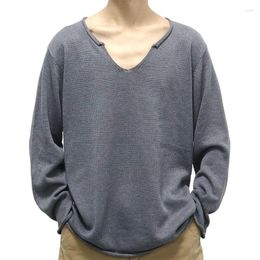 Men's Sweaters Vintage Pure Color Loose Knitted V Neck Sweater Men Casual Knitwear Pullover 2024 Spring Long Sleeve Fashion Jumper Top