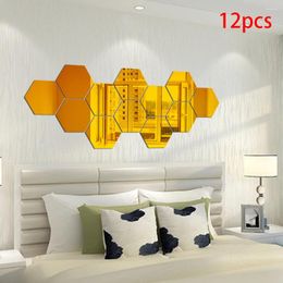 Wall Stickers 12pcs Removable Mirror Living Room Home Decor El Bedroom 3D Effect Hexagonal Shape Solid DIY Art Sticker