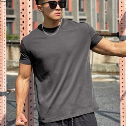 Muscle Exercise Loose Cotton Fitness Short Sleeve Mens Basketball Autumn Running Training Elastic Sports T-shirt Round Neck