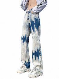 streetwear Y2k Straight Baggy Jeans Pants Men Gradient Tie-dye Wide leg Oversize Lg Trousers Designer 2023 New Y2lo#