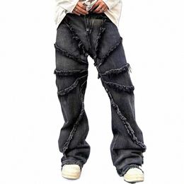 y2k Frayed Pantales Hombre Baggy Denim Trousers for Men and Women Streetwear Wed Straight Loose Jeans Oversized Cargos j7QX#