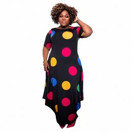 perl Round Neck Short Sleeve Maxi Dr Wave Dot Lg Skirt Plus Size Women's Clothing Casual Vintage Summer Outfit 3XL 4XL b0dM#