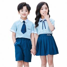 new British Primary School Student Uniform Kindergarten Clothes Summer Suit Shirt Navy Blue Skirt Shorts for Children Boys Girls A2up#