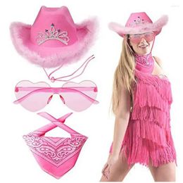 Wide Brim Hats Cowboy Hat Glasses Scarf Vintage Pink Set Western Style Anti-UV Sunshade Cosplay