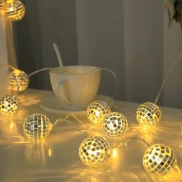 10/20 LED Disco Mirror Ball String Light Garland Battery Powered Globe Ball Fairy Light For Wedding Party Wall Window Tree Decor