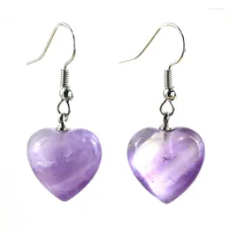 Dangle Earrings Mini Crystal Heart Stone Earring For Women Girls Natural Amethyst Tiger Eye Agate Quartz Reik Hook Jewellery