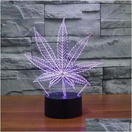 Party Favour Leaf 3D Illusion Led Lamp Night Light 7 Rgb Colorf Usb Powered 5Th Battery Bin Touch Button Drop Gift Box Wholesale Deli Dhj08