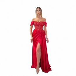 verngo Red/Dusty Pink/Green Mermaid Satin Lg Prom Dres Off Shoulder Applique Beads Slit Modern Evening Gowns Dubai Women B7HB#