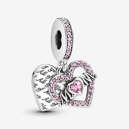 Pink Heart & Mum Dangle Charm Pandoras 925 Sterling Silver Luxury Charm Set Bracelet Making Crystal charms Designer Necklace Pendant Original Box TOP quality