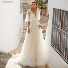 Urban Sexy Dresses LoveDress V-Neck Wedding Dress Half Shawl Sleeve Lace Appliques Boho Backless Bride Gown A-Line Sweep Train Vestido de novia yq240329