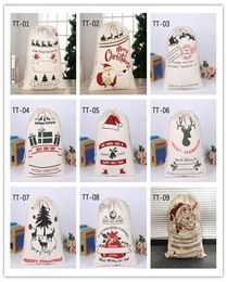 Whole Large Christmas Sacks Drawstring Gift Santa Claus Deer Canvas Bags 10 Styles Festival Bag9402224