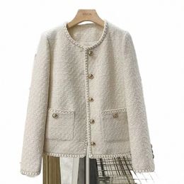 new Spring Autumn Jacket for Women Round Neck Trench Coats Woollen Short Jackets Blazers Office Lady Korean Tweed Jacket Overcoat G0RA#