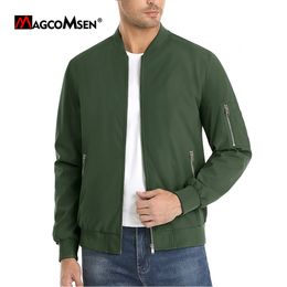 MAGCOMSEN Mens Jacket Lightweight Casual Spring Autumn Windproof Coats with Zipper Pockets Travel Work Jackets 240326