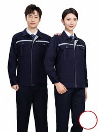 100% Cott Worker Clothing Plain Colour Reflective Stripe Safety Working Uniforms Spring Autumn Workshop Engineer Labour Coverall m5ZD#