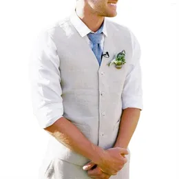 Men's Vests Vest Linen Single-Breasted V-Neck Casual Summer Waistcoat For Wedding Prom Party Light Sleeveless Jacket Groom