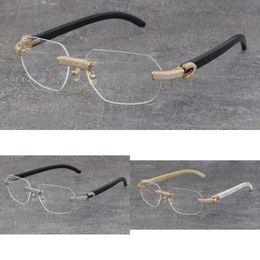 Metal Micro-paved New Diamond Set Fram Rimls 3524012 Eyewear Black Buffalo Horn Glass Men Women with C Decoration Rocks Wire 18K Gold Frame White e