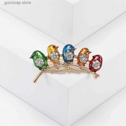 Pins Brooches Cute 5 Birds Enamel Brooches for Women Alloy Colourful Inlaid Rhinestone Fashion Casual Charm Brooch Pins Jewellery Gifts For Girl Y240329