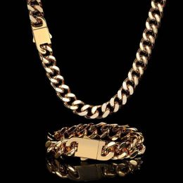Hip Hop Cuban Link Chain Necklace 18K Real Gold Plated Stainless Steel Jewellery for Men 6mm 8mm 10mm 12mm 14mm 16mm325j