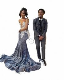 sier Sheer O Neck Lg Prom Dr For Black Girls 2024 Sparkly Sequined Birthday Party Dres Appliques Evening Gowns Mermaid h5vG#