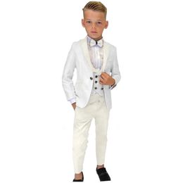 Beige Paisley Boys Suit Set Wedding Guest Outfit For Kids Children Pantsuit Three Pieces Blazer Vest Pants Smart Stylish Tuxedo 240312