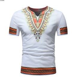 Mens Large Ethnic Print Short Sleeve V-neck T-shirt Zt-t08