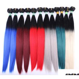 Hair Pieces Angie 10-24 Inch 100Gram/Lot Silky Straight Bundles 1/613 Ombre Color Synthetic Extensions For Womens 2102163885705 Drop D Otmqd