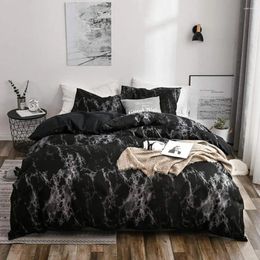Bedding Sets Three-piece Printed Quilt Cover Marble Pattern Set Dust-proof Bed Microfiber Zipper Pillowcase 228 228cm Black