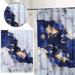 Shower Curtains Navy Luxury Abstract Fabric Curtain Modern Blue And Gold Art Painting Bathroom Sets Ink Texture