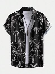 Men's Casual Shirts Shirt Hawaiian Coconut Tree Pattern Tops Summer Fashion Clothing Short-Sleeved Buttons Blouse