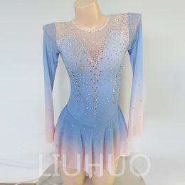 LIUHUO Customise Colours Figure Skating Dress Girls Ice Skating Dance Skirt Quality Crystals Stretchy Spandex Dancewear Ballet Blue Gradient