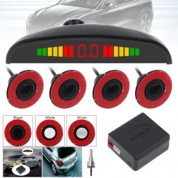 12V 4 Sensors 16mm Original Car Flat Parking Sensor Crescent Auto Reverse Backup Radar Detector System with LED Display