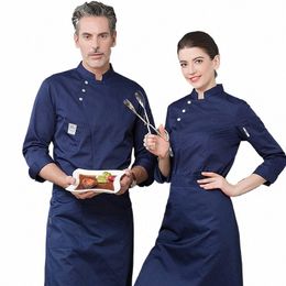 blue Uniform Jacket Lg Sleeves Restaurant Uniform Women and Men Kitchen Catering Black Cook Coat Double Breasted Chef Clothes o2tI#