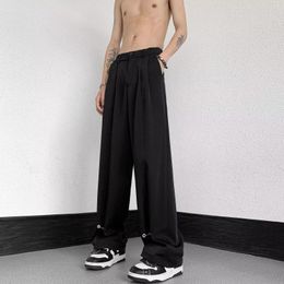 Men's Pants Summer Thin Mens Elastic Waist Straight High-end Drape Niche Design Ice Silk Loose Casual Streetwear Men Wide Leg